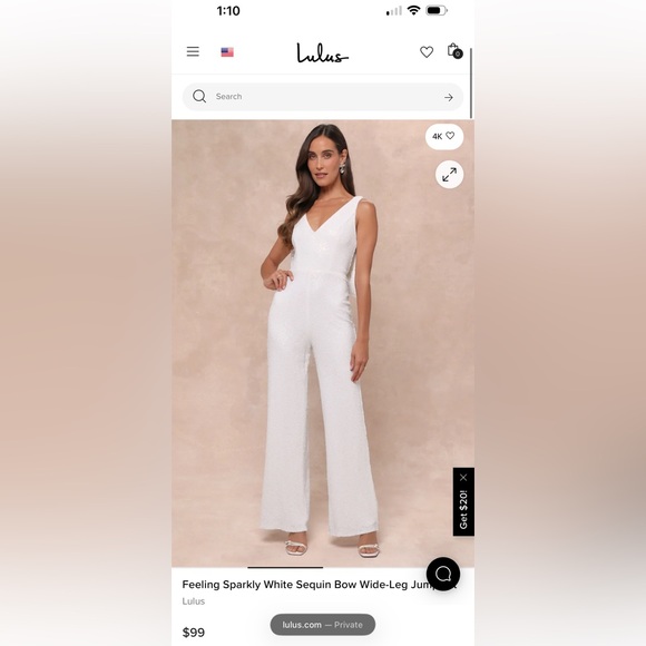 Lulu's White Sequin Jumpsuit with Giant Bow - Picture 6 of 6